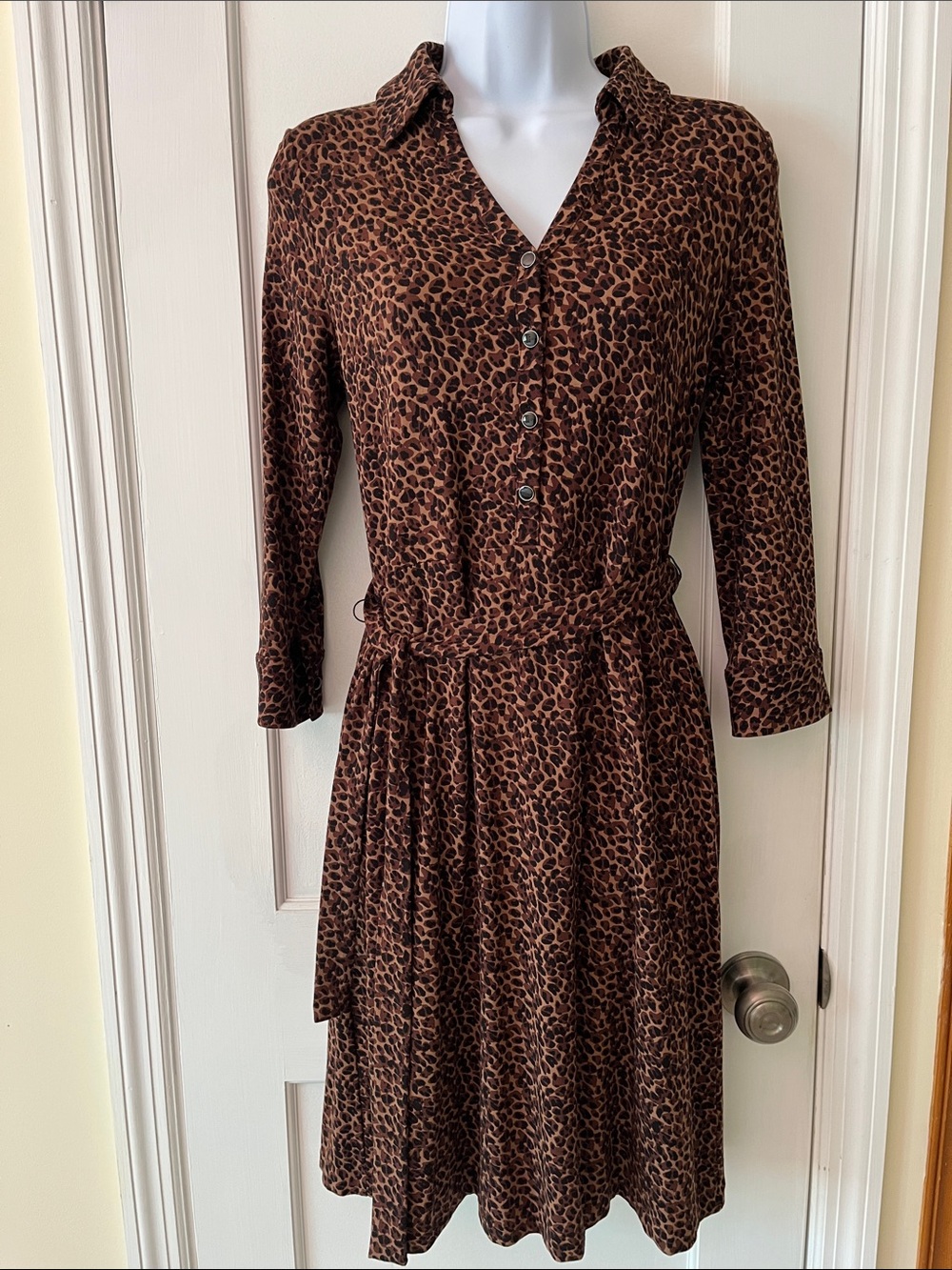Talbots Leopard Print Shirt Dress Women’s SP Brown Office Work‎ Date